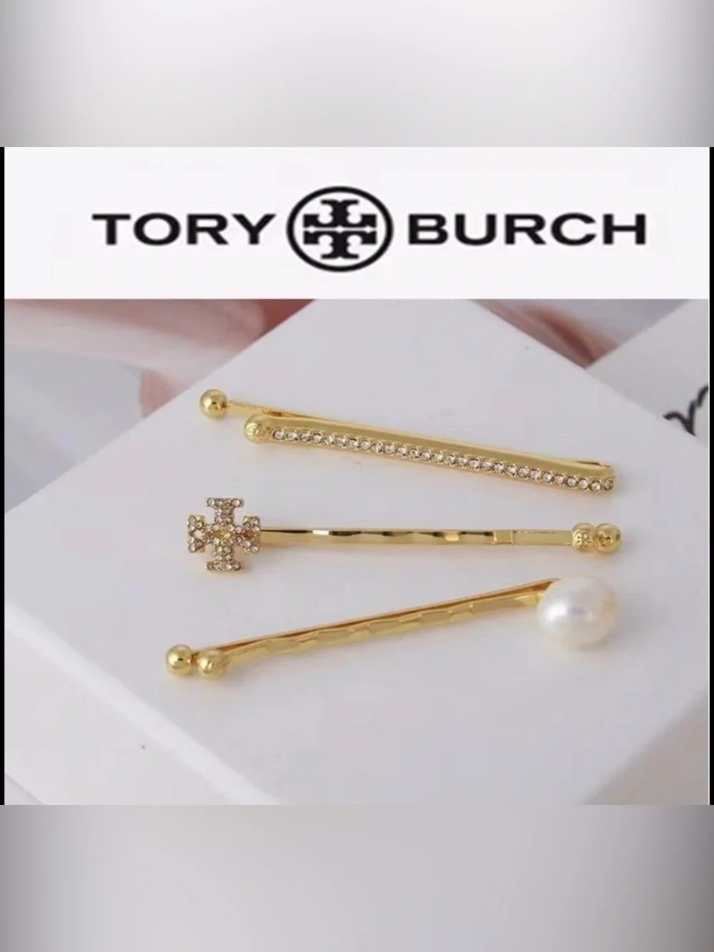 Tory Burch Gold-Tone Pearl & Crystal Hair Pin Trio